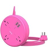 Pink Extension Cord 10 ft, Long Pink Power Strip with USB, NTONPOWER 3 Widely Spaced Outlets 2 US...
