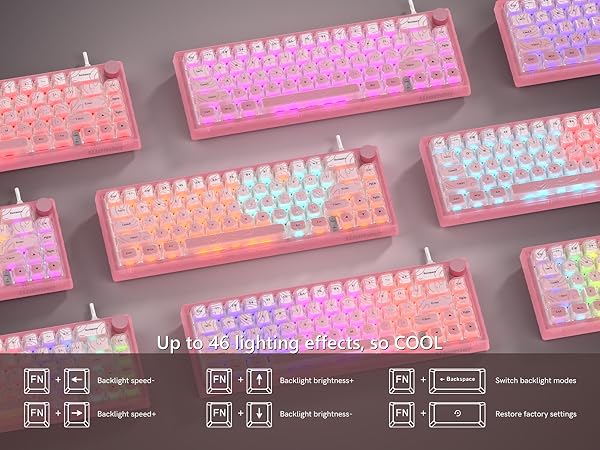 60% Gaming Keyboard Pink, QMK/VIA Creamy Mechanical Keyboard Topographic