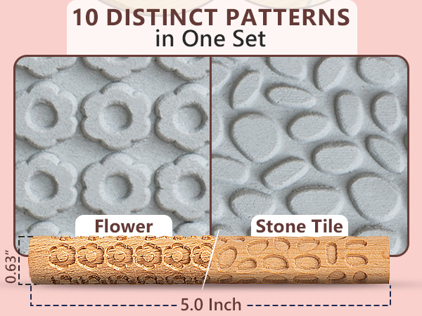 Flower and stone stile pattern beech wooden rollers