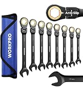 WORKPRO Ratcheting Combination Wrench Set, 8-piece Flex-Head Anti-Slip Wrench Set Metric 8-17 mm,...