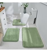 HUXMEYSON Bathroom Rugs Sets 3 Piece, Ultra Soft Velvet Memory Foam Bath Rugs, Non-Slip &amp; PVC Bac...