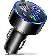 5 Port USB Car Charger(4USB+Type C) Compact Fast Charger Cigarette Lighter Adapter with LED&amp;Volta...