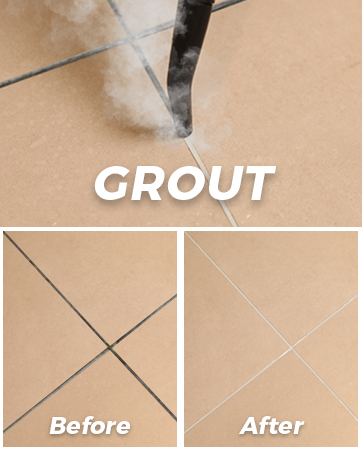Steam mop cleaning tile grout in bathroom
