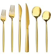 Astercook Silverware Set 48-Piece Gold Flatware Set with Steak Knives Food-Grade Stainless Steel ...