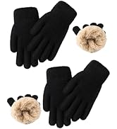 Glooarm 2 Pairs Kids Gloves Winter Thermal Wool Fleece Lined Gloves Thick Knit Gloves for Cold We...