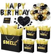 5 Senses Gift Bags for Him with Labels, 12.6"x 9.8"x 4.2" Gift Bag Tissue Paper Happy Birthday De...