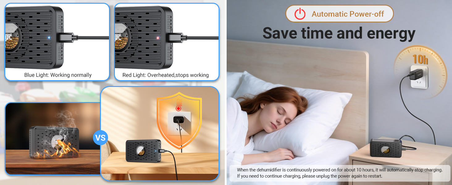 Auto Power-off USB C Rechargeable Gun Safe Dehumidifier Desiccant