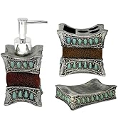 Decorative Resin Faux Leather with Turquoise Gem 3-Piece Rustic Bathroom Set - Pump Bottle,Toothb...