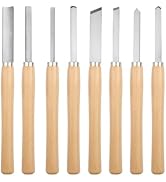 Hoteche 8pcs Wood Turning Chisel Set - Lathe Tools Kit with Skew, Spearpoint, Parting Tool, Round...