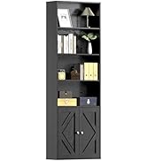 Julixin Wooden Stylish and Functional Bookshelves and Bookcases with Doors Floor Standing 6 Shelf...