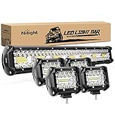 Nilight 20 Inch 420W Triple Row Flood Spot Combo Led Light Bar 4PCS 4Inch 60W LED Pods Driving Bo...