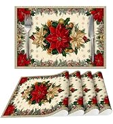 Christmas Poinsettias Placemats Set of 4 Washable Table Place Mats for Dining Kitchen Party Decor