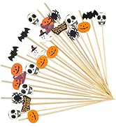 100PCS Halloween Cocktail Picks 4.7 Inch, Pumpkin Spider Hat Ghost Letters Decorative Toothpicks ...
