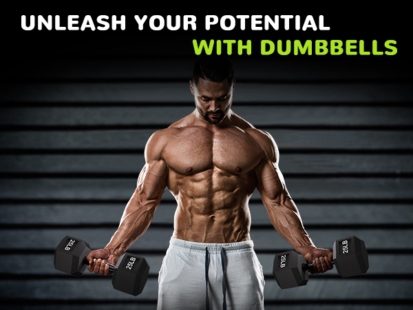 Fitvids Rubber Encased Exercise &amp; Fitness Hex Dumbbell, Hand Weights with Handle, Multiple Sizes