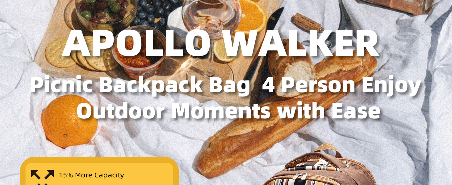Picnic Backpack Bag for 4 Person with Cooler Compartment,Wine Bag, Picnic Blanket
