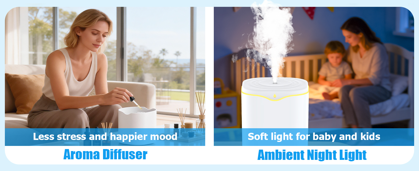 iucpss humidifier for bedroom, humidifier, aroma diffuser and night light 3-in-1
