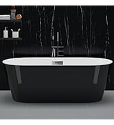 Freestanding Bathtubs 59 inch Acrylic Stand Alone Tub – Black Exterior White Interior, Chrome Dra...