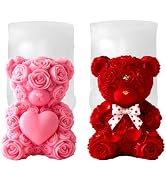 2PCS 3D Rose Bear Wax Candle Mold,Teddy Bear Candle Making Molds,Cute Epoxy Resin Molds,Ornament ...