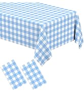 2 Pack Light Blue Gingham Tablecloth Rectangular Pale Blue and White Checkered Tablecloths Dispos...