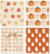 AnyDesign Fall Swedish Dishcloths Set of 4 Autumn Halloween Kitchen Dish Towel Orange Pumpkin Map...