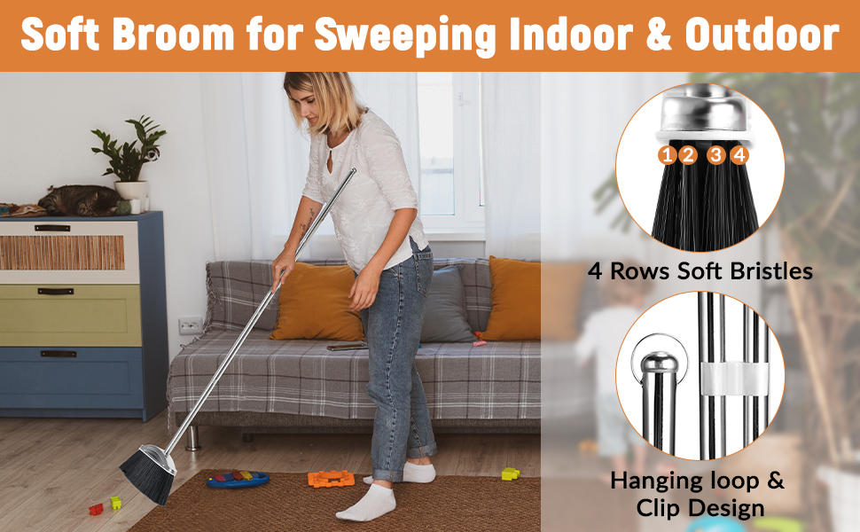 kitchen garage brooms for sweeping indoor Metal standing dustpan dust pan with long handle home