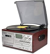 LoopTone Vinyl Record Player 9 in 1 3 Speed Bluetooth Vintage Turntable CD Cassette Player AM/FM ...