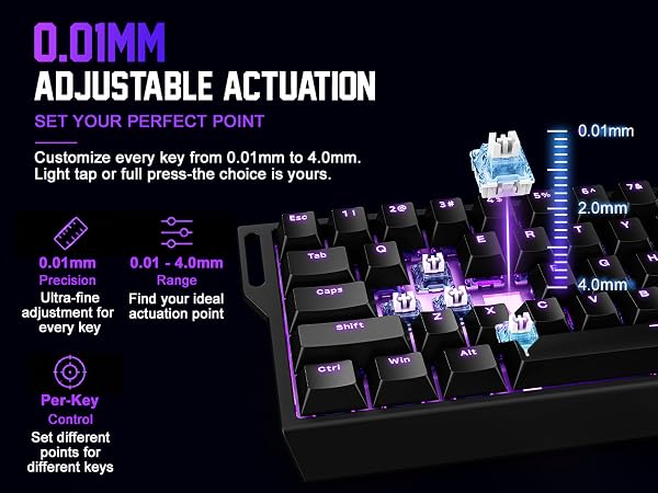 Rapid Trigger 0.01mm adjustable actuation magnetic switches gaming keyboard zero delay FPS Apex