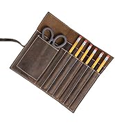 KomalC Genuine Leather Pen Case &amp; Pencil Holder – Artisan Leather Stationery Roll/Foldable Pouch ...