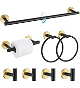 TQKAG 8-Pieces Bathroom Hardware Set Black and Gold SUS304 Stainless Steel Bath Towel Bar Set 23....