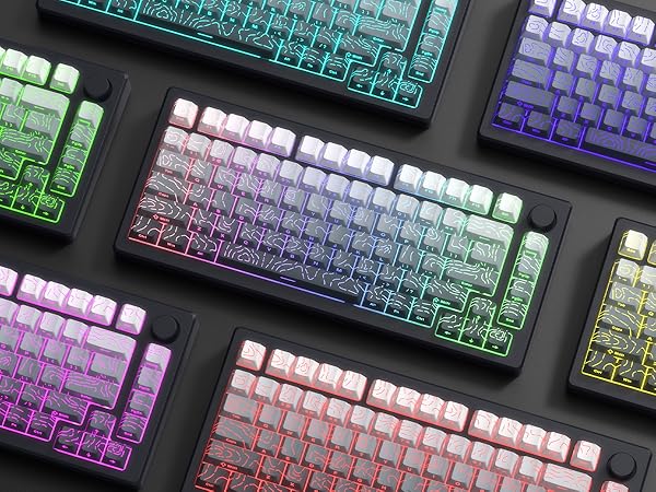 Topographic keycaps Gradient Grey Shine Through Keyboard Side Printed Cherry Profile keycap Set