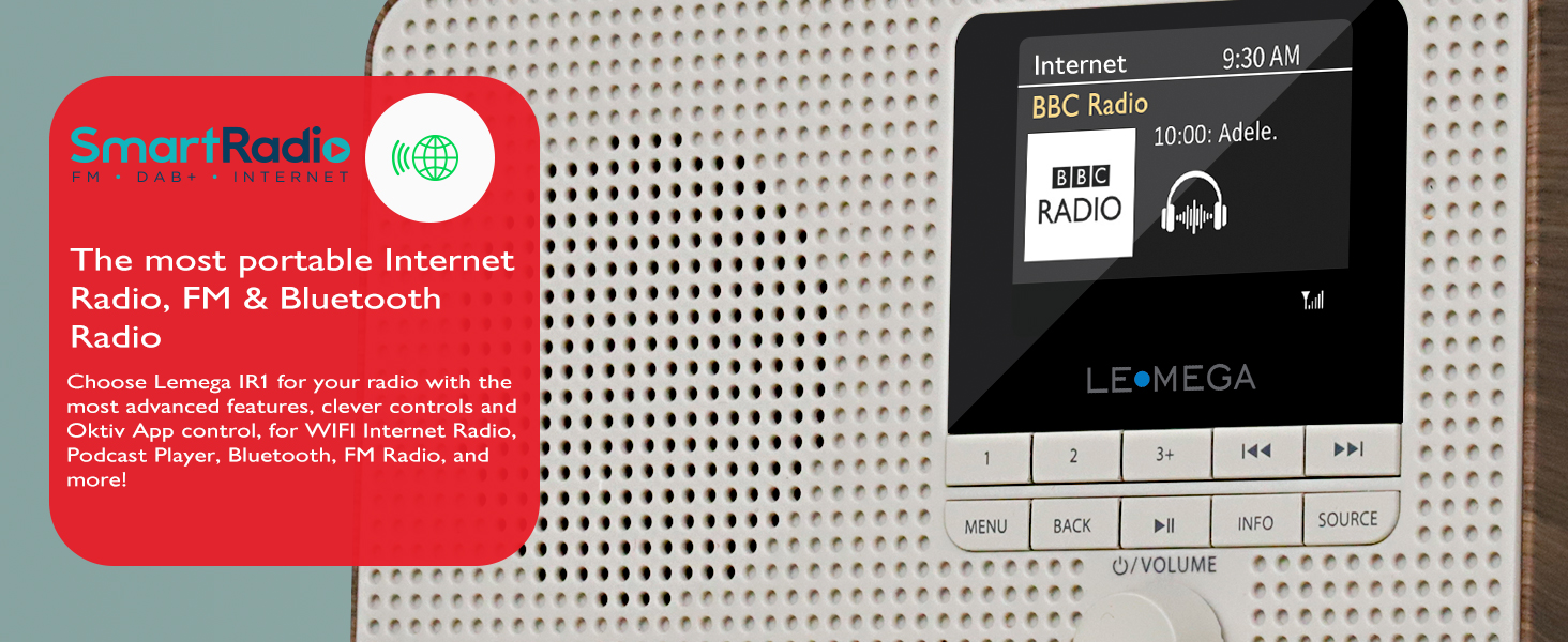 Portable Internet Radio, FM radio, Digital radio podcast player radio alarm clockradio retro radio