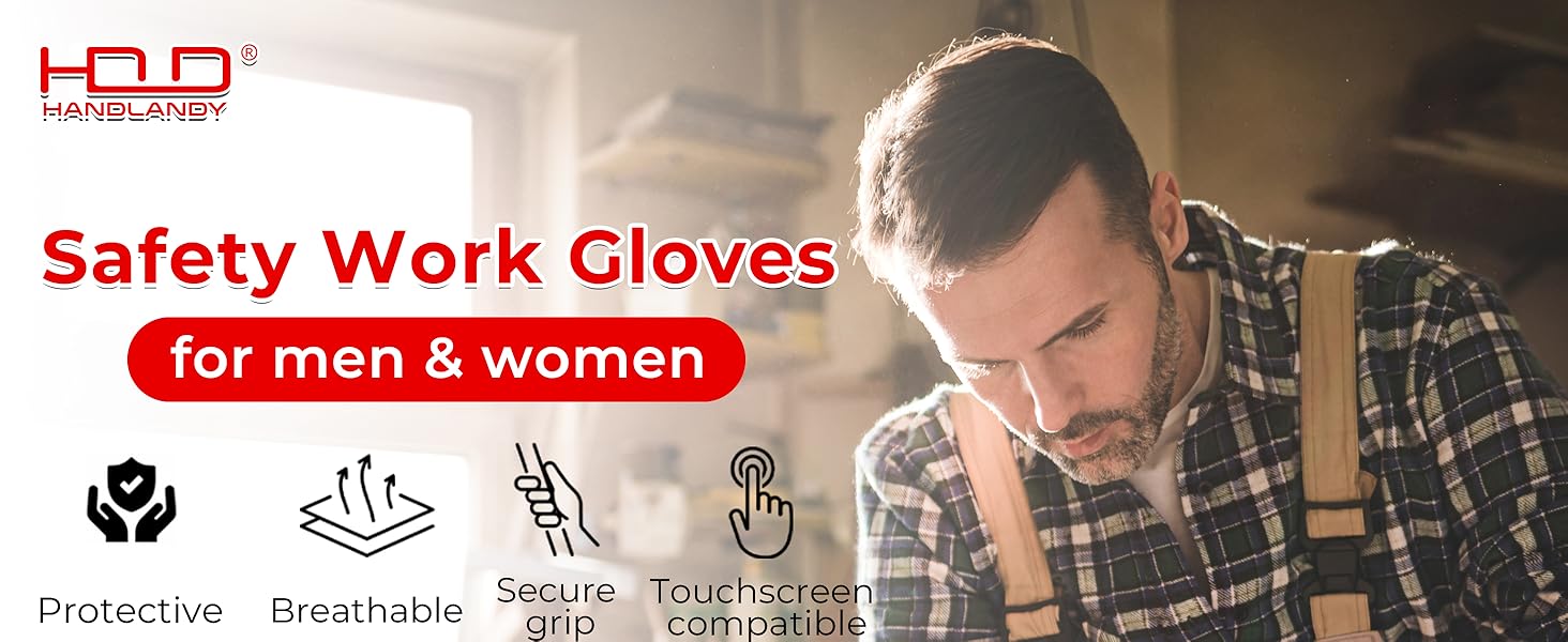 HANDLANDY Work Gloves for Men &amp;amp; Women, Utility Mechanic Working Gloves Touch Screen