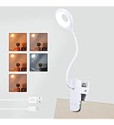 Akynite Desk Lamp LED Clip on Light, 5 Modes 5 Brightness Dimmable Clamp Lamp, Flexible Rechargea...