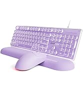 EWEADN GX710S Wired Keyboard and Mouse Combo with White Backlit Pudding Keycaps, Wrist Rest, Full...