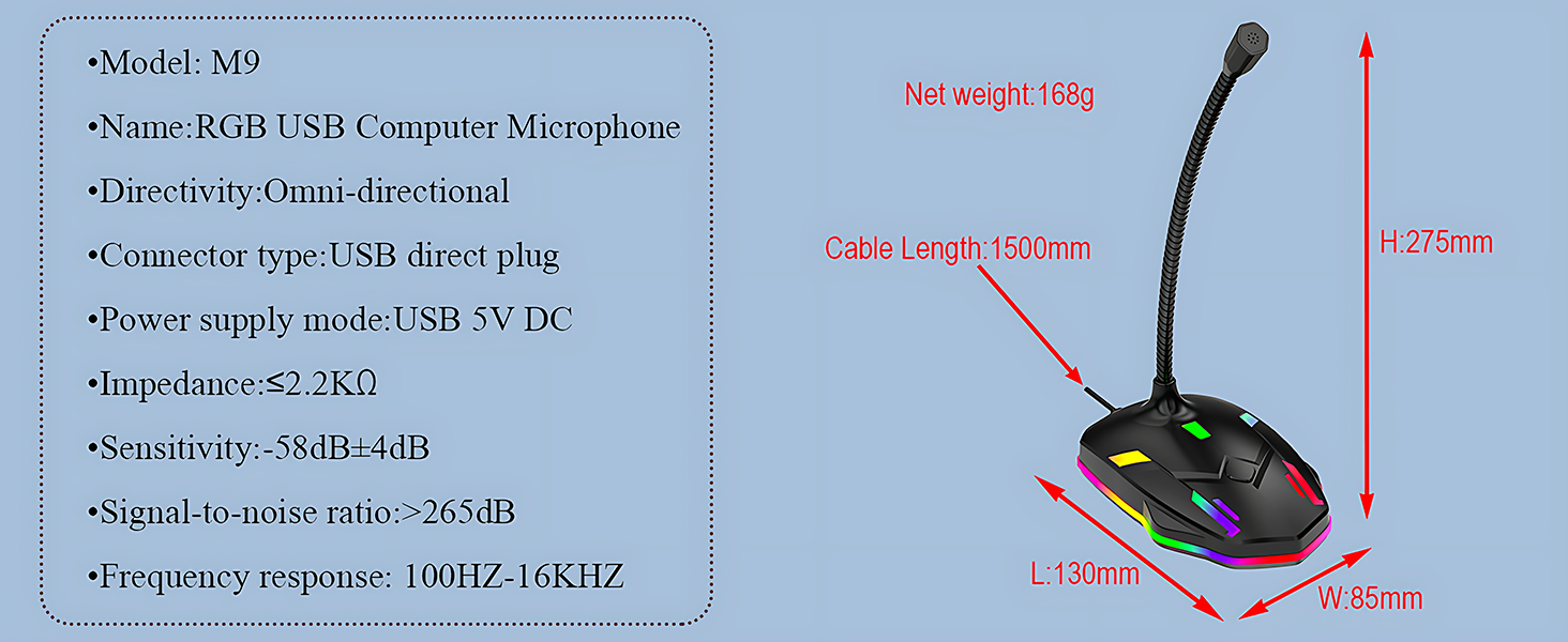 Blapsuro M9 USB Computer Microphone with Mute Button&amp;amp;RGB Glowing Light Compatible with PC Laptop