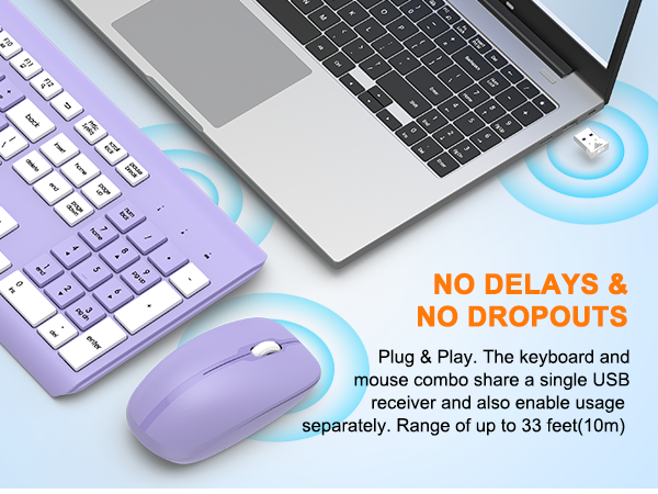 Wireless Keyboard and Mouse Combo, Full Size Silent Ergonomic Keyboard Mouse