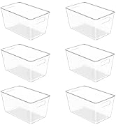 Vtopmart Clear Plastic Storage Bins, 6 PCS Pantry Organizer Bins with Handle for Refrigerator, Fr...