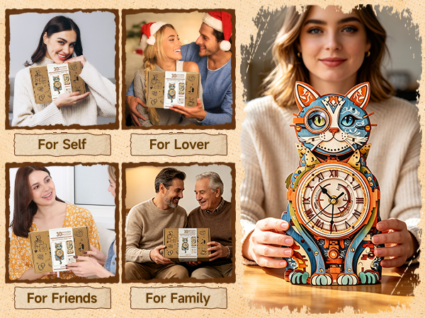3d wood puzzle cat clock
