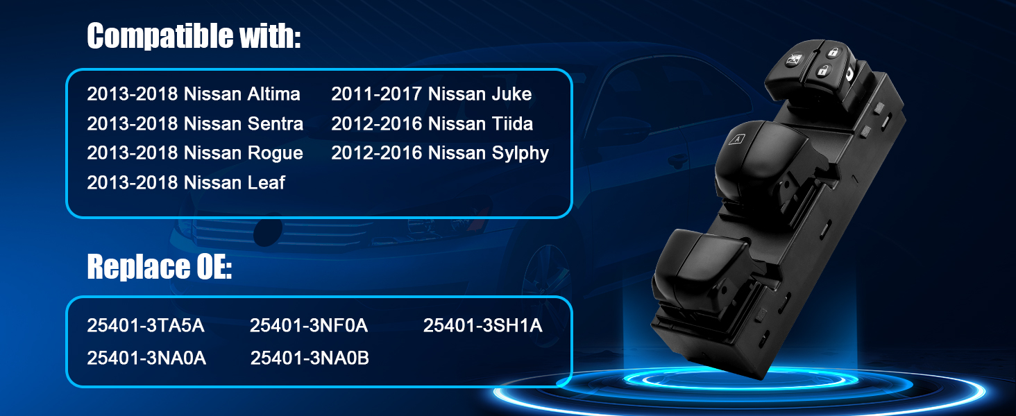 Master window switch compatible with 2013 2014 2015 2016 2017 2018 Nissan Altima Sentra Rogue Leaf,