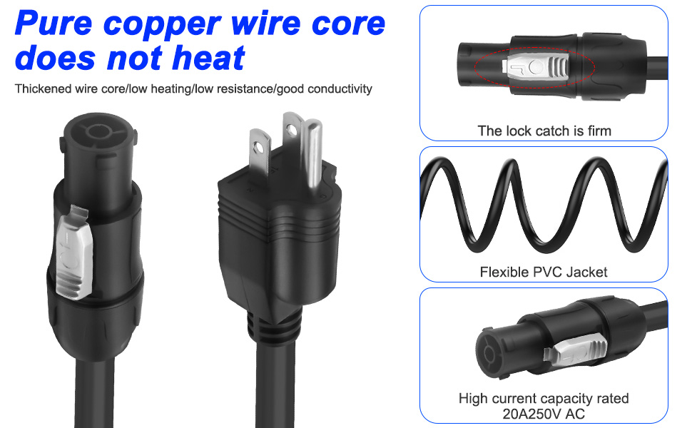 PowerCon TRUE1 Female Plug to NEMA-15P Male Extension Power Wire