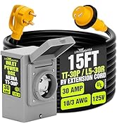 Power Set: 15ft RV Extension Cord 30 AMP (TT-30P/L5-30R) 10/3 AWG with Inlet Power Box (30 AMP/NE...
