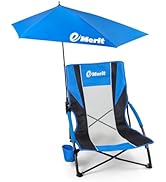 EMERIT Low Beach Chairs for Adults, Sling Beach Chair with Umberalla, Folding Backpack Camping Ch...