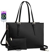 LOVEVOOK Laptop Tote Bag for Women, Large Briefcase for 15.6 Inch Computer Waterproof PU Leather ...
