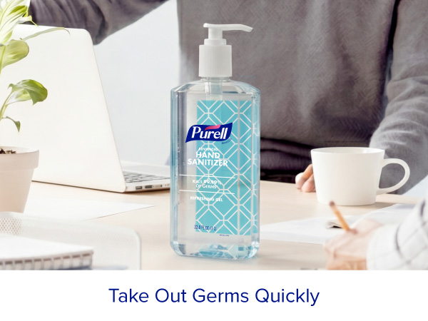 Image of a Purell hand sanitizer bottle on a desk