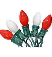 25Ft C7 Red White String Lights Outdoor, Christmas Decorations Lights | 25+2 Waterproof Ceramic B...