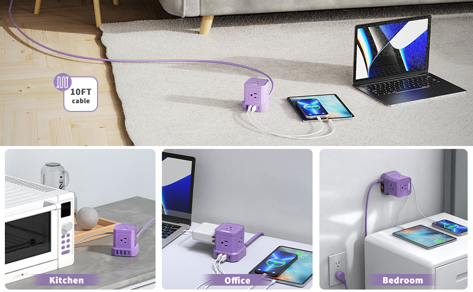 10 FT cable is long enough, great for Kitchen, office, bedroom.