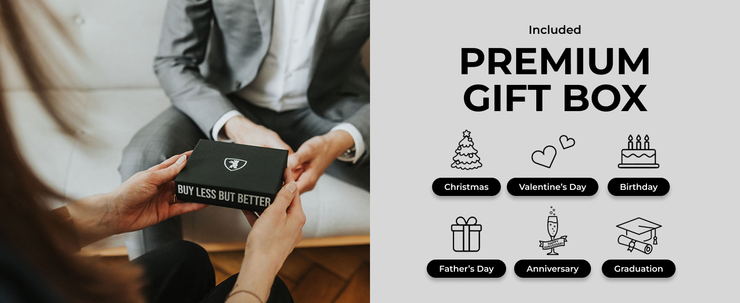 Premium gift box for mens genuine leather wallet, ideal for Fathers Day, birthday or Christmas