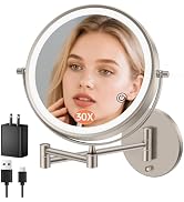 FUNTOUCH 10" 30X/1X Magnifying Wall Mounted Lighted Makeup Mirror, 4500mAh Rechargeable Double Si...
