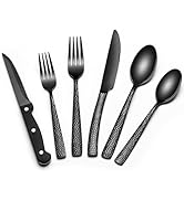 EWFEN 24-Piece Black Silverware Set with Steak Knives, Black Flatware Set for 4, Food-Grade Stain...
