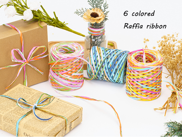 6 Colord Raffia Ribbon